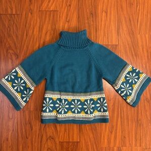 Tea Collection Fair Isle Knit Turtleneck Sweater Kids 4T Blue Bell Sleeves